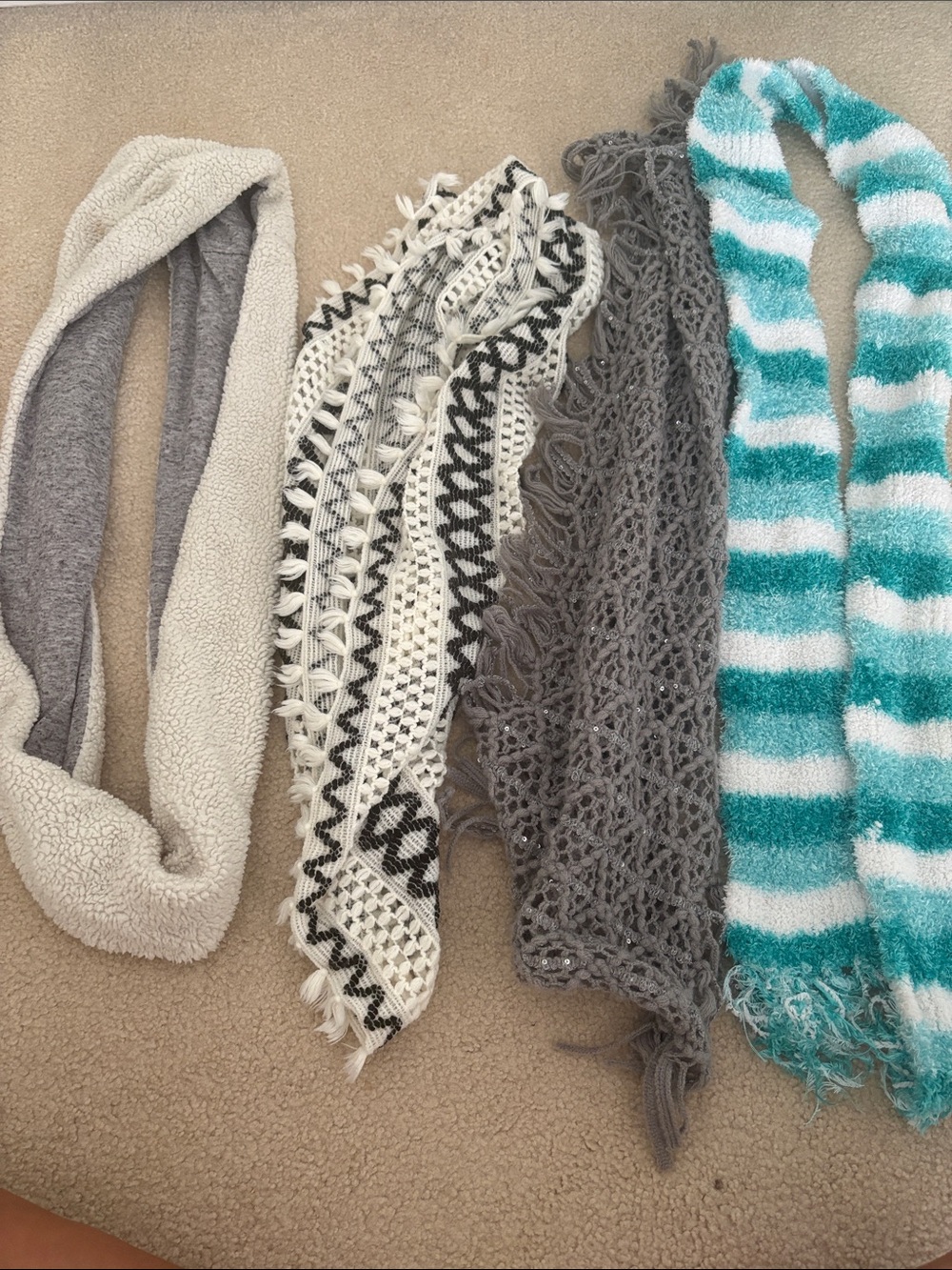 Justice girls Mixed Scarves Bundle - Cream, Black & White, Gray, Teal Stripes